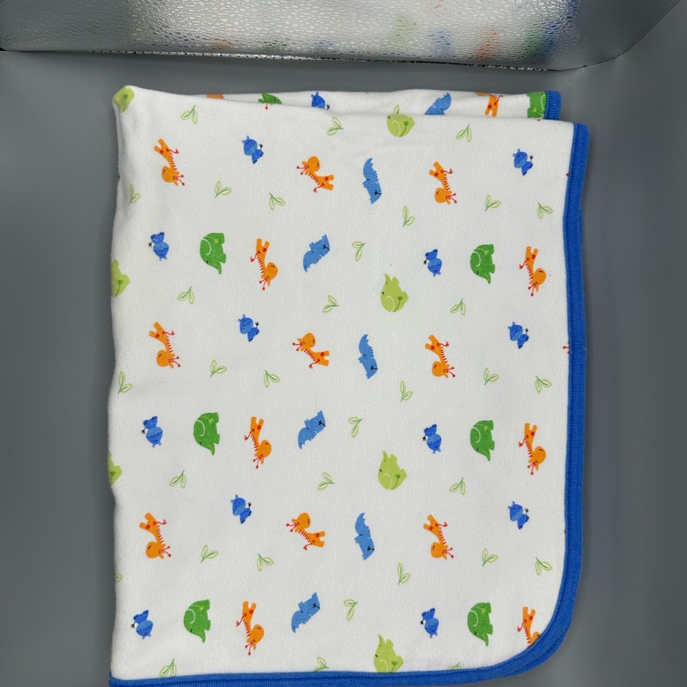 Vintage‎ Vitamins Baby Security Receiving Blanket Animals Blue trim Stripes